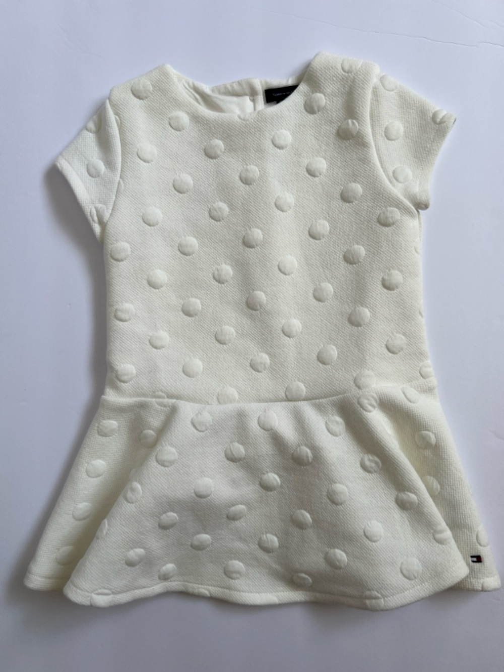 Tommy Hilfiger Toddler Girl White Textured Polka Dot Dress